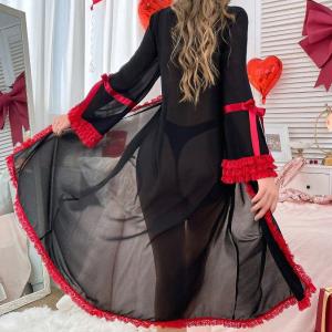 ملابس سكسيه صيفية شفافة - رداء منزلي مثير بزخارف دانتيل من ياوتينج